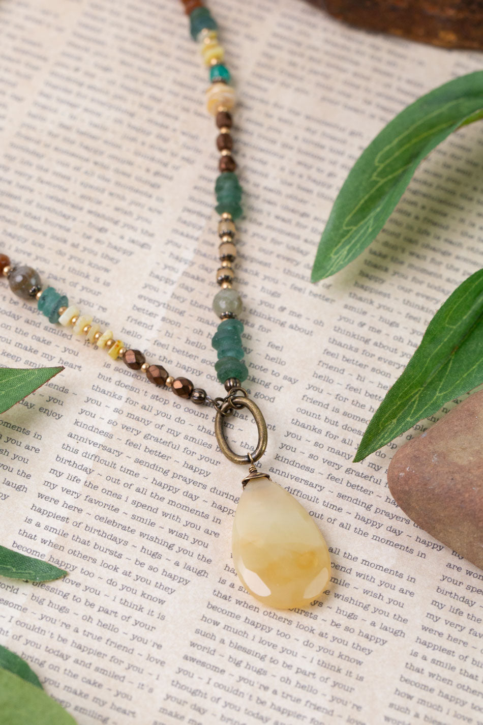 Atlas 30.5-32.5" Roman Glass, Honey Opal Teardrop Briolette Statement Necklace