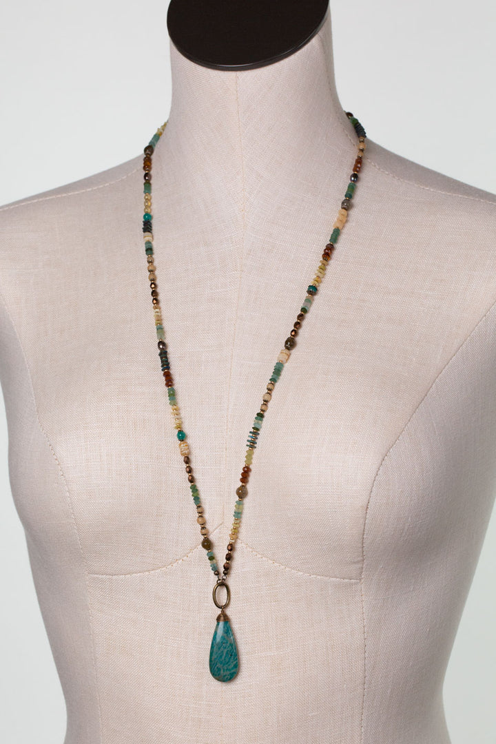 Atlas 30.5-32.5" Roman Glass, Honey Opal With Agate Teardrop Briolette Statement Necklace