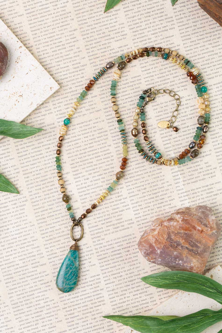 Atlas 30.5-32.5" Roman Glass, Honey Opal With Agate Teardrop Briolette Statement Necklace
