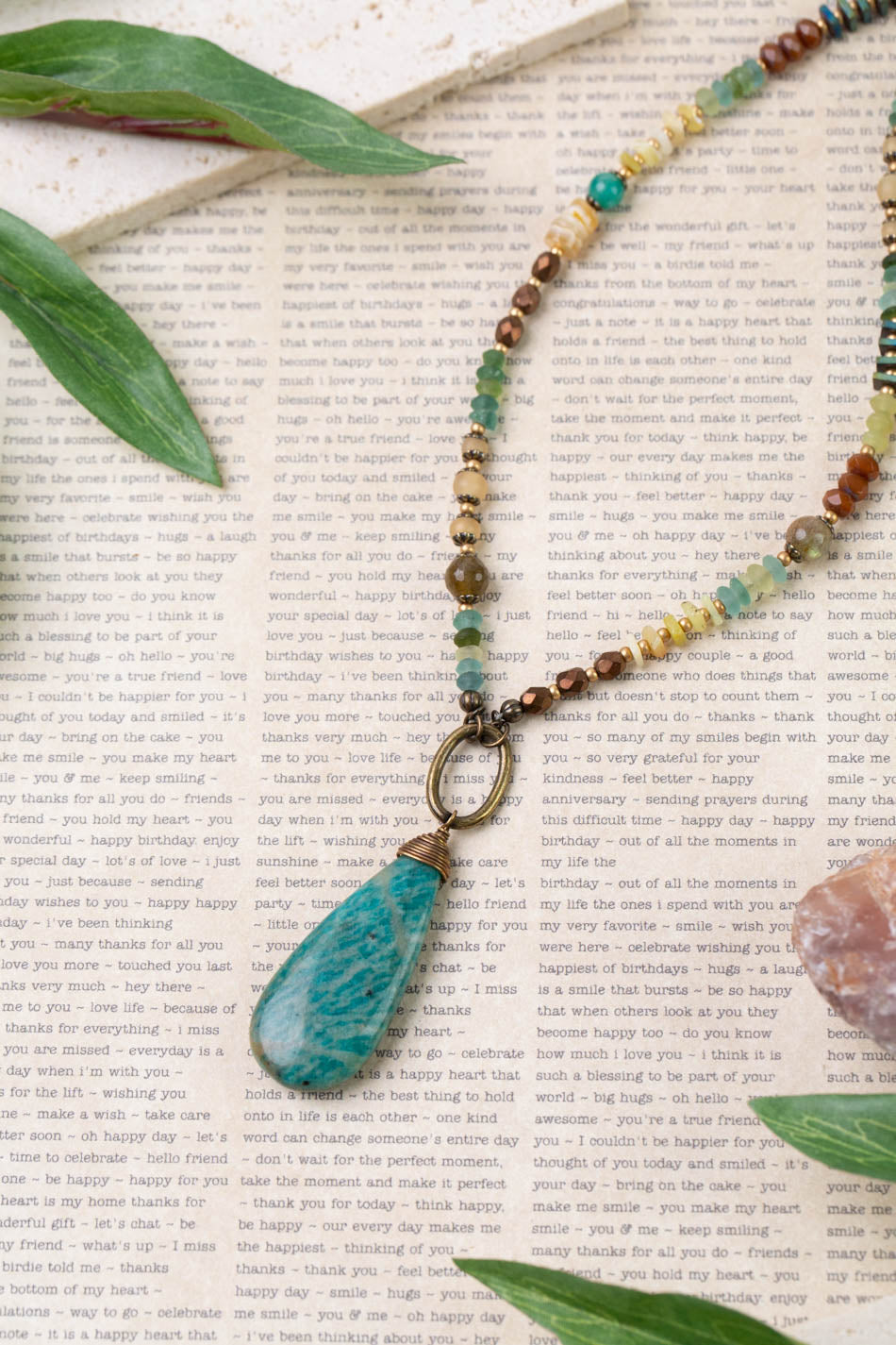 Atlas 30.5-32.5" Roman Glass, Honey Opal With Agate Teardrop Briolette Statement Necklace