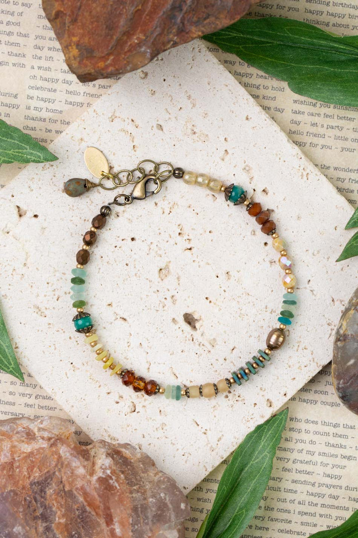 Atlas 7.5-8.5" Roman Glass, Czech Glass, Honey Opal Simple Bracelet