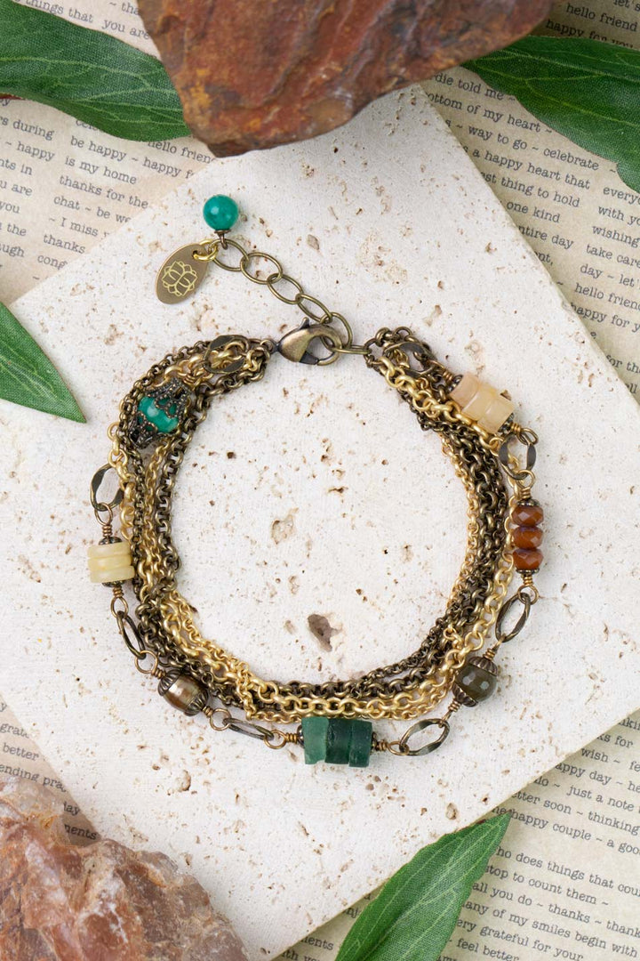 Atlas 7.5-8.5" Roman Glass, Honey Opal, Czech Glass Multistrand Bracelet