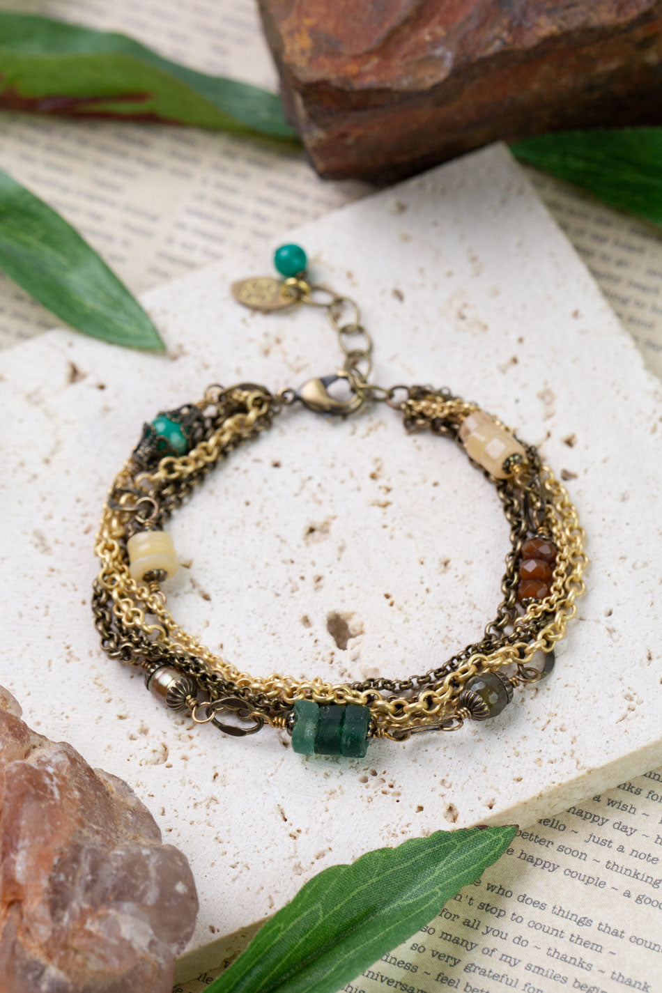 Atlas 7.5-8.5" Roman Glass, Honey Opal, Czech Glass Multistrand Bracelet