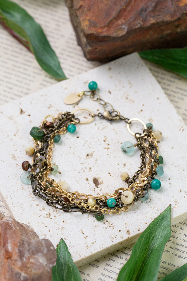 Atlas 7.5-8.5" Roman Glass, Honey Opal, Czech Glass Multistrand Bracelet