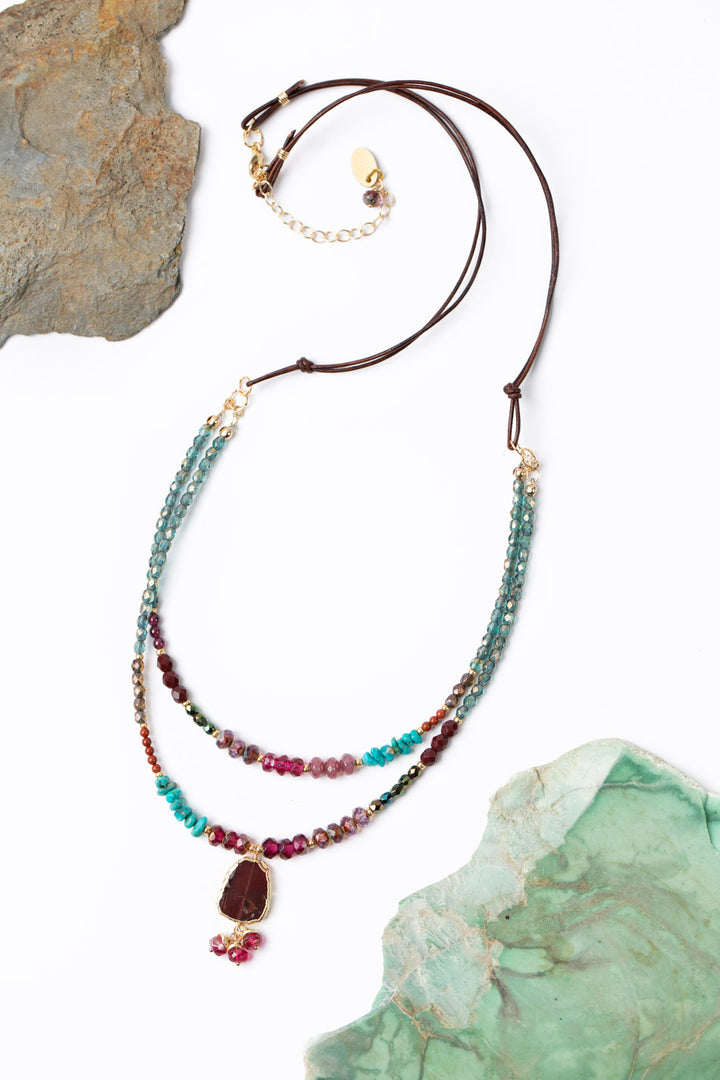 Azalea 22.5-24.5" Garnet, Red Jasper, Crystal Multistrand Necklace