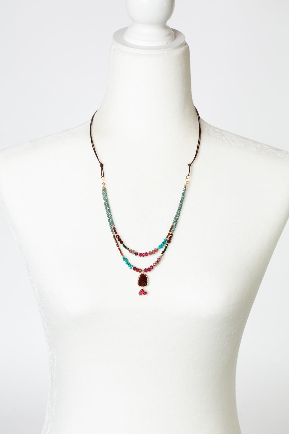 Azalea 22.5-24.5" Garnet, Red Jasper, Crystal Multistrand Necklace
