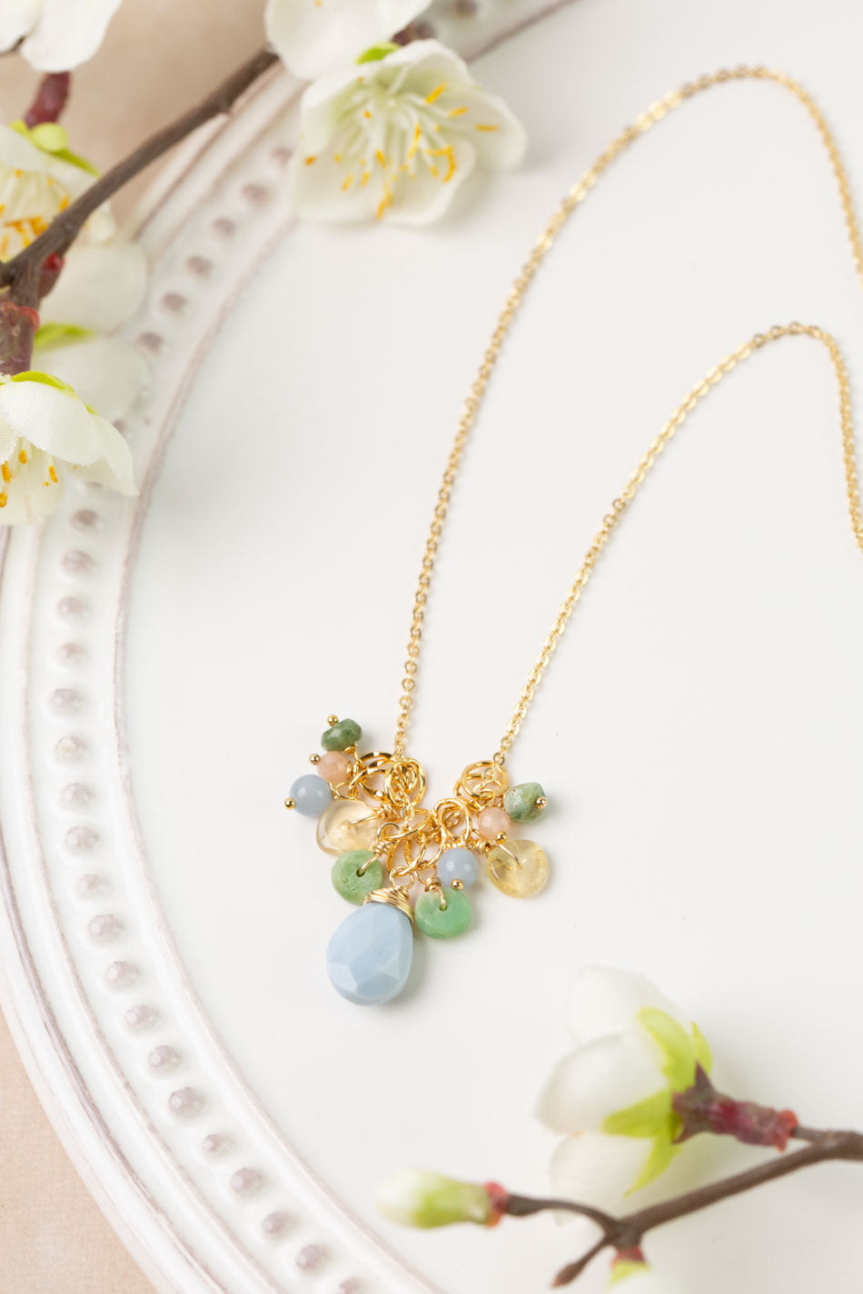 Bellini 16-18" Citrine, Blue Opal, Peach Moonstone Simple Necklace