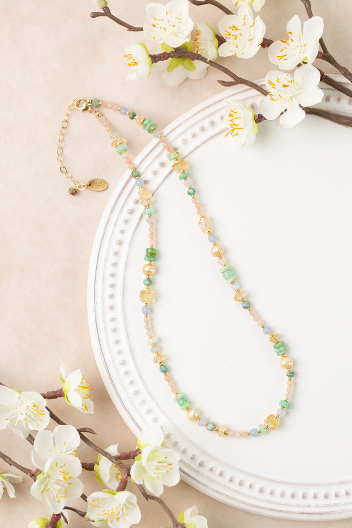Bellini 16-18" Citrine, Pearl, Peach Moonstone Simple Necklace