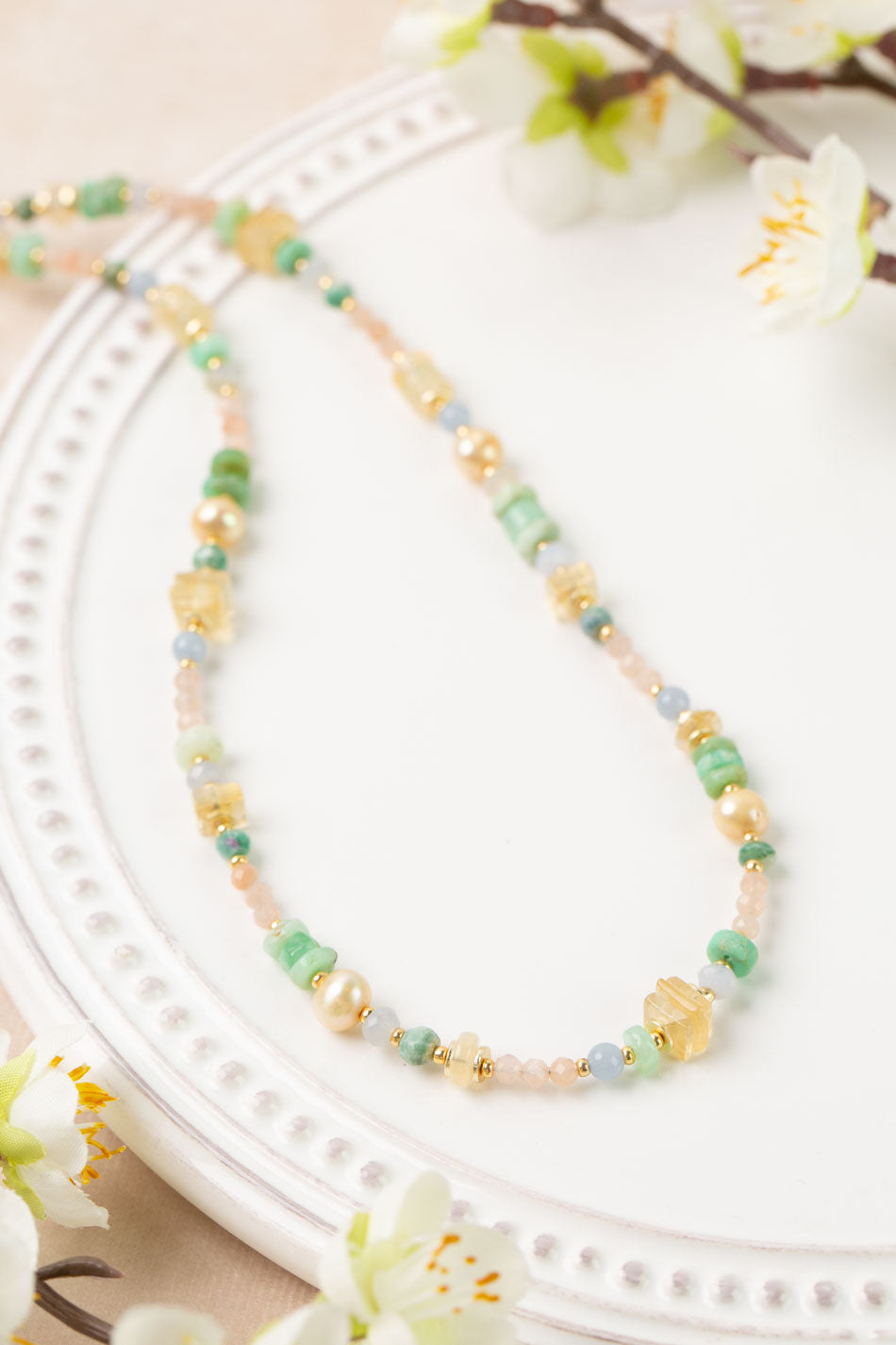 Bellini 16-18" Citrine, Pearl, Peach Moonstone Simple Necklace