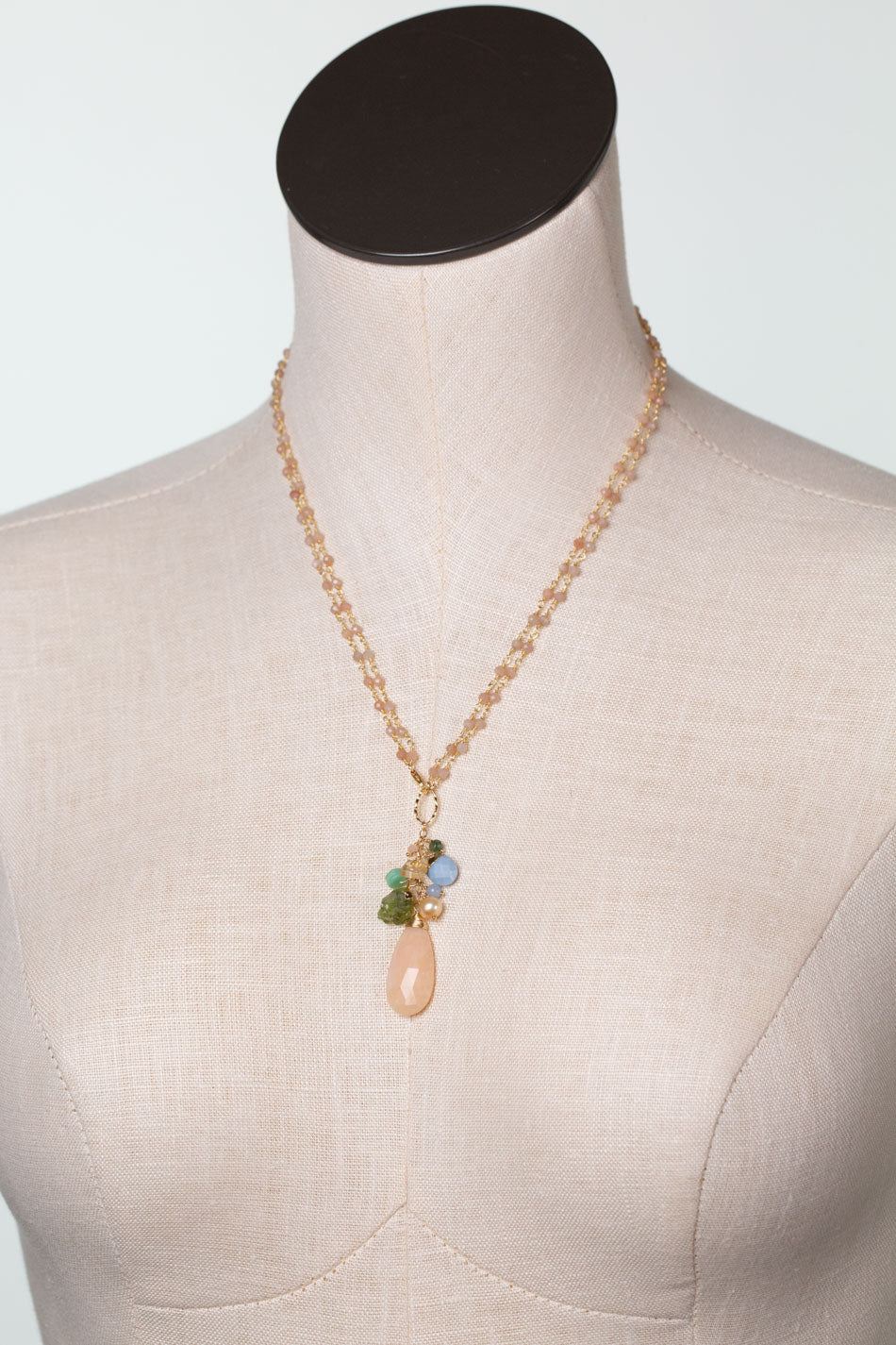 Bellini 19 or 39" Blue Opal, Peach Moonstone, Citrine Cluster Necklace