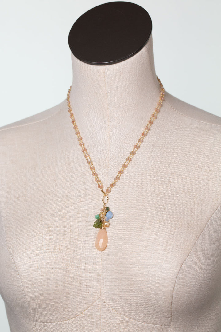 Bellini 19 or 39" Blue Opal, Peach Moonstone, Citrine Cluster Necklace