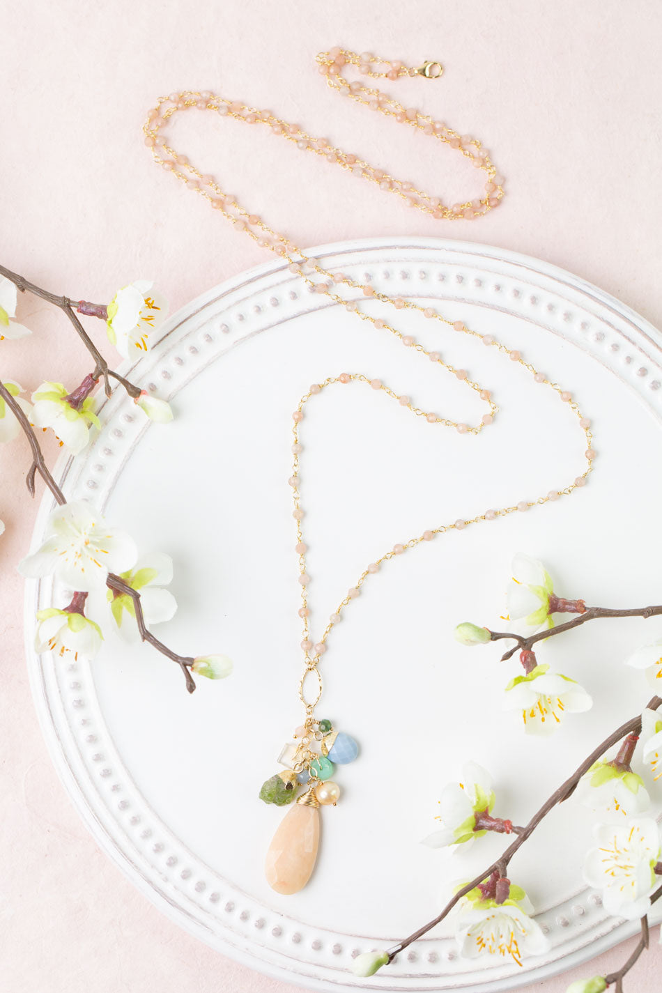 Bellini 19 or 39" Blue Opal, Peach Moonstone, Citrine Cluster Necklace