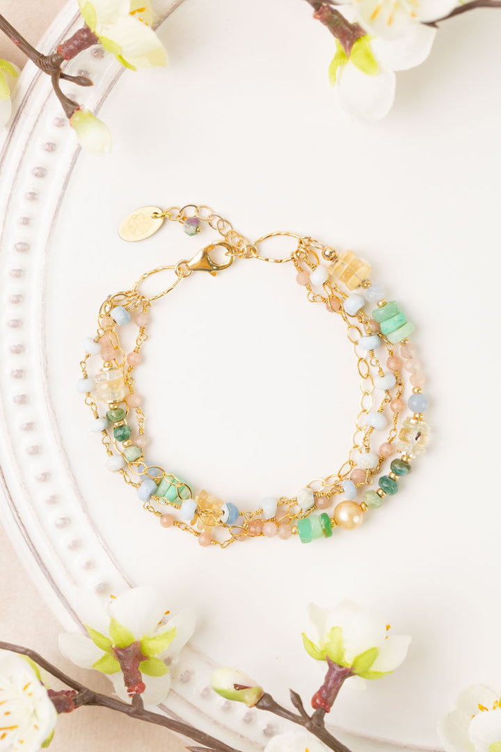 Bellini 7.5-8.5" Peach Moonstone, Blue Opal, Citrine Multistrand Bracelet