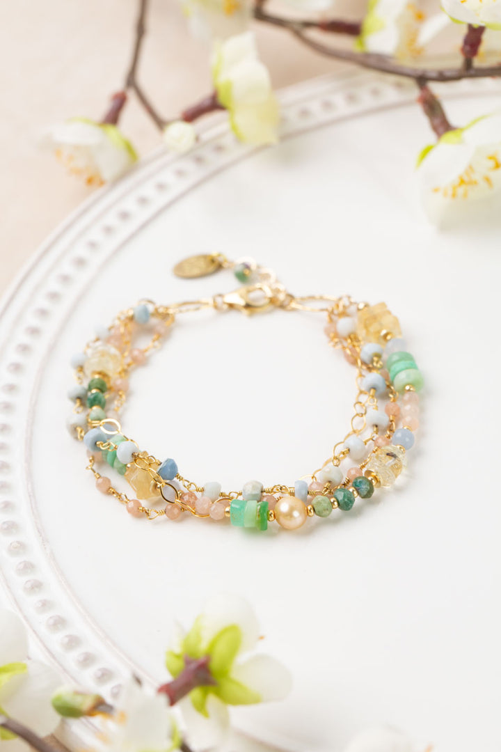 Bellini 7.5-8.5" Peach Moonstone, Blue Opal, Citrine Multistrand Bracelet