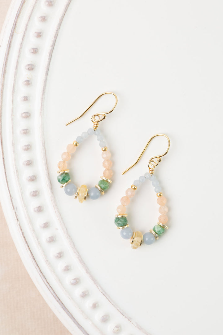 Bellini Chrysoprase, Peach Moonstone, Citrine Hoop Earrings