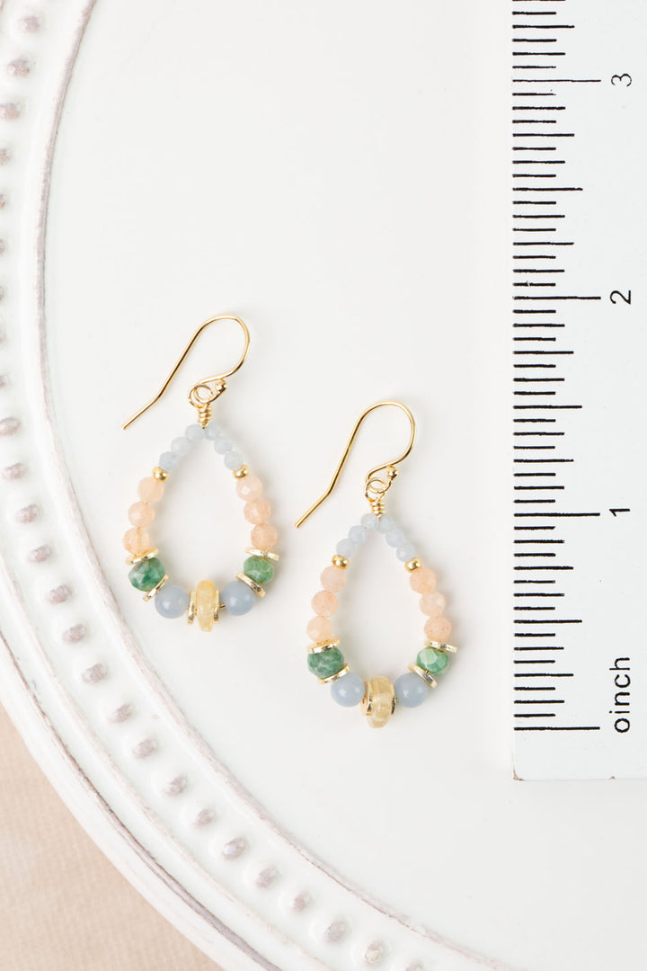 Bellini Chrysoprase, Peach Moonstone, Citrine Hoop Earrings