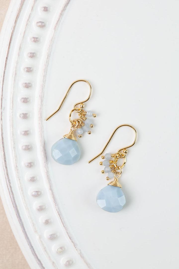 Bellini Aquamarine, Blue Opal Bezel Simple Earrings