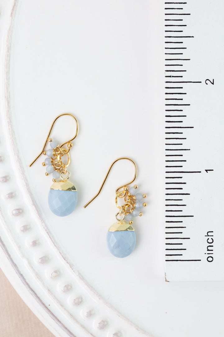 Bellini Aquamarine, Blue Opal Bezel Simple Earrings