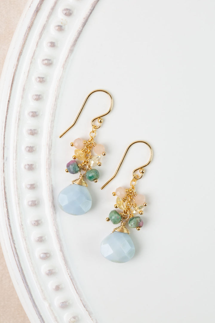 Bellini Peach Moonstone, Blue Opal Bezel, Citrine Cluster Earrings