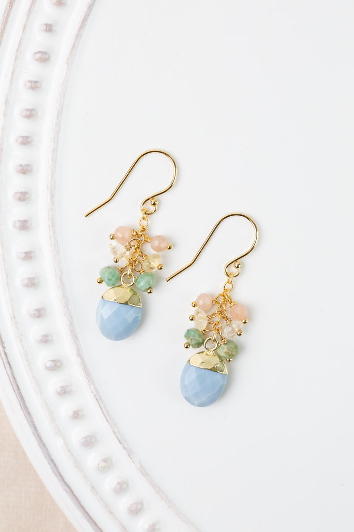 Bellini Peach Moonstone, Blue Opal Bezel, Citrine Cluster Earrings