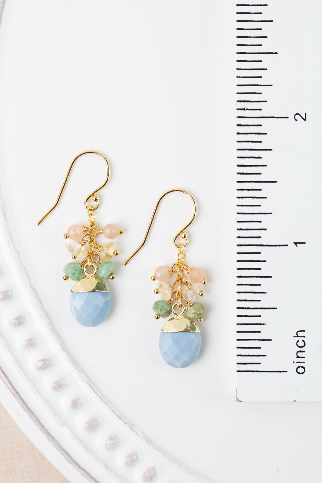 Bellini Peach Moonstone, Blue Opal Bezel, Citrine Cluster Earrings