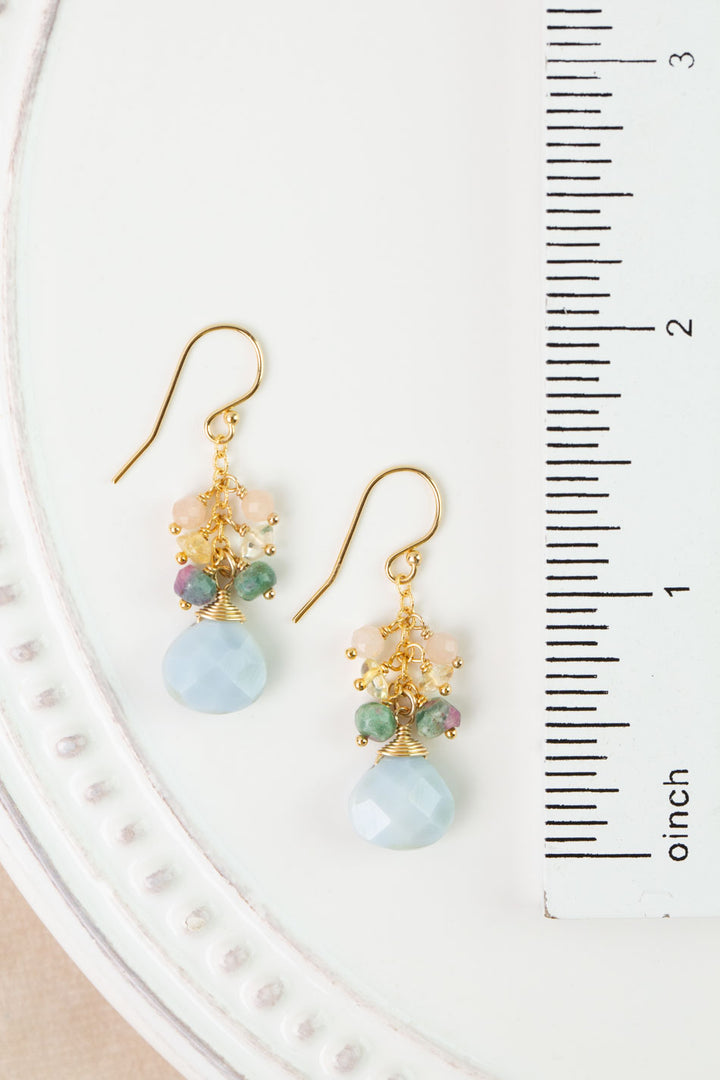 Bellini Peach Moonstone, Blue Opal Bezel, Citrine Cluster Earrings