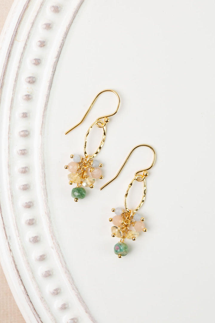 Bellini Peach Moonstone, Chrysoprase, Citrine Dangle Earrings