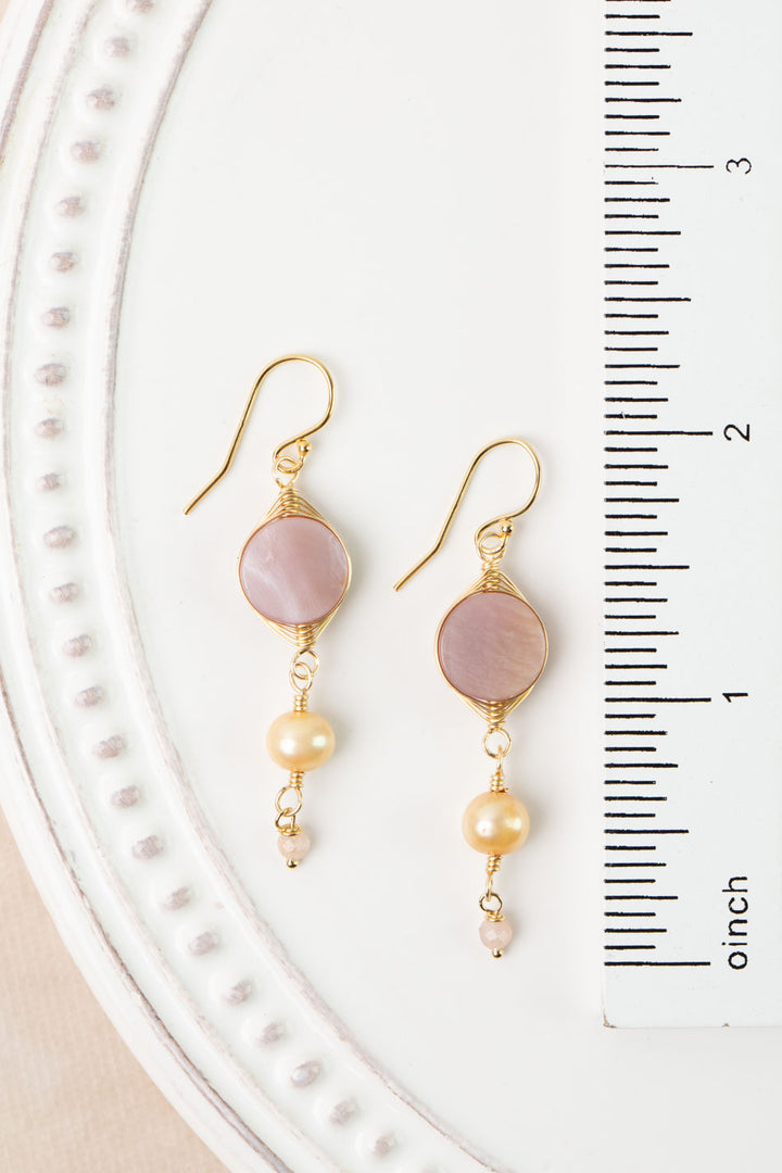 Bellini Pearl, Peach Moonstone Herringbone Earrings