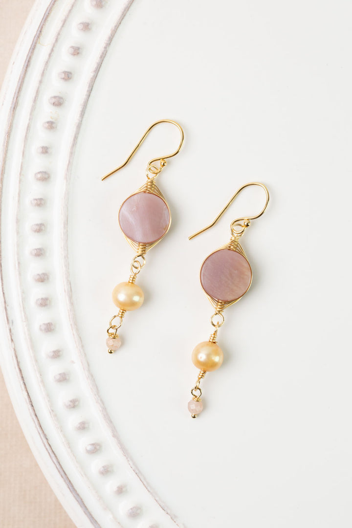Bellini Pearl, Peach Moonstone Herringbone Earrings
