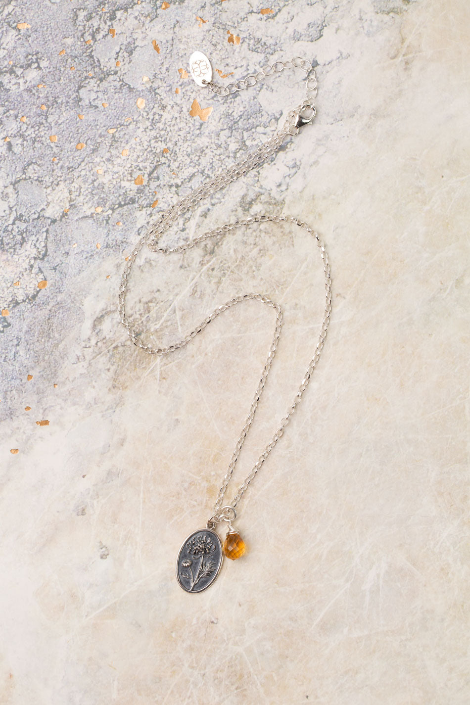 Birth Flower 16.5-18.5" November Chrysanthemum & Citrine Simple Necklace