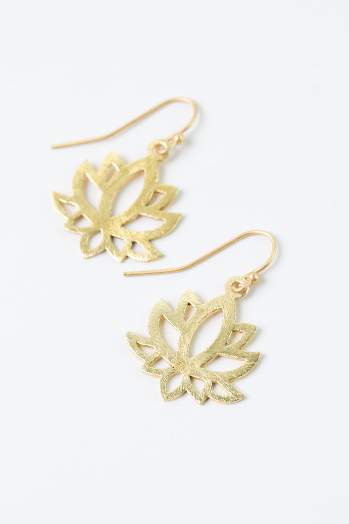 Brushed Gold Large Lotus Flower Earrings