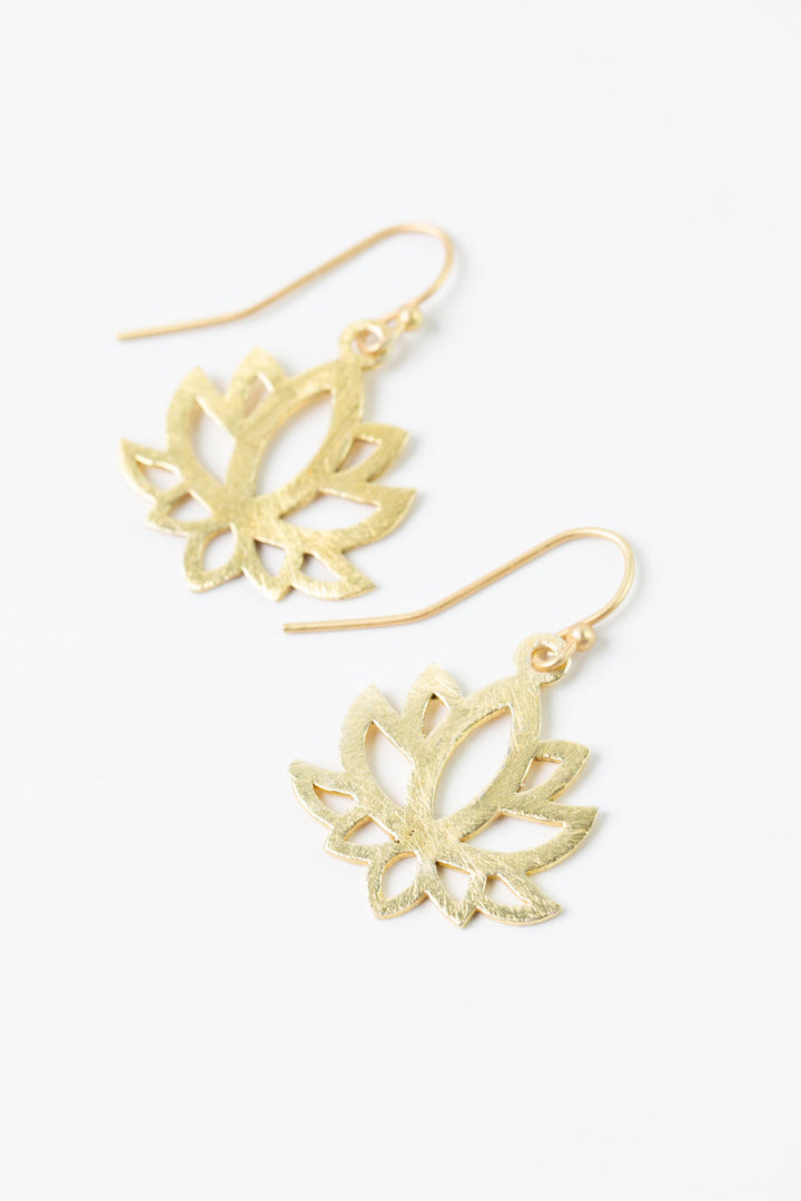Brushed Gold Small Lotus Flower Earrings