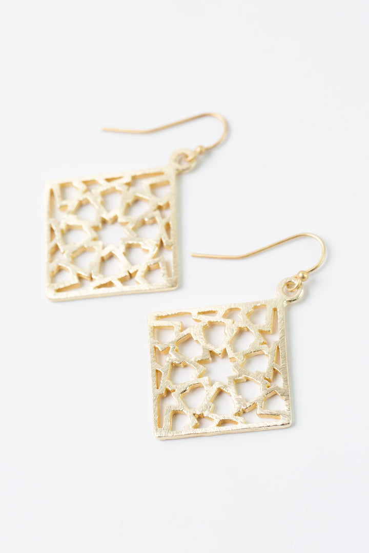 Brushed Gold Diamond Star Earrings