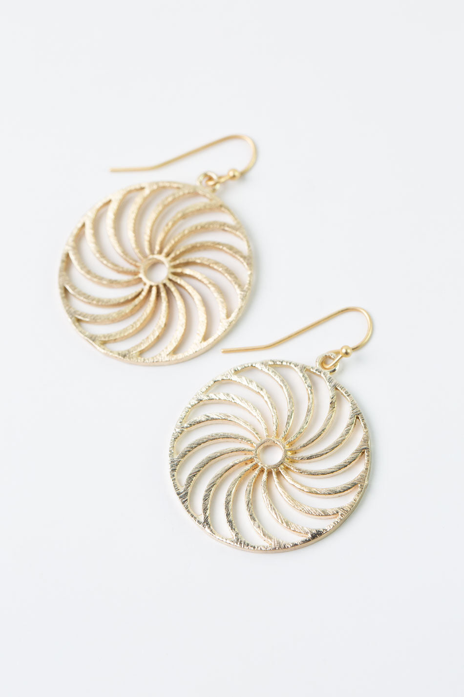 Brushed Gold Circle Swirl Earrings