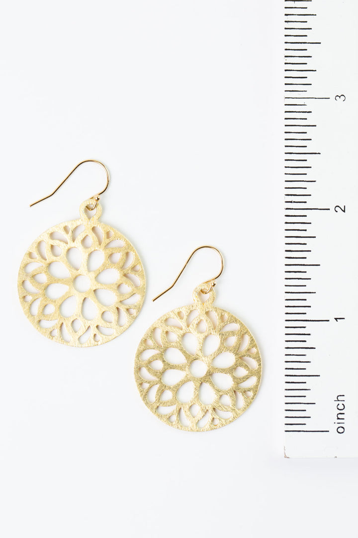 Brushed Gold Floral Disk Earrings