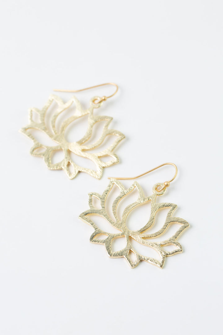 Brushed Gold Small Lotus Flower Earrings