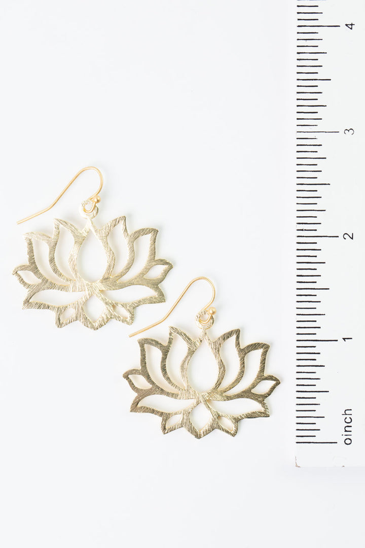 Brushed Gold Small Lotus Flower Earrings