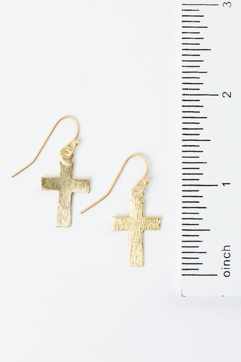 Brushed Gold Cross Earrings