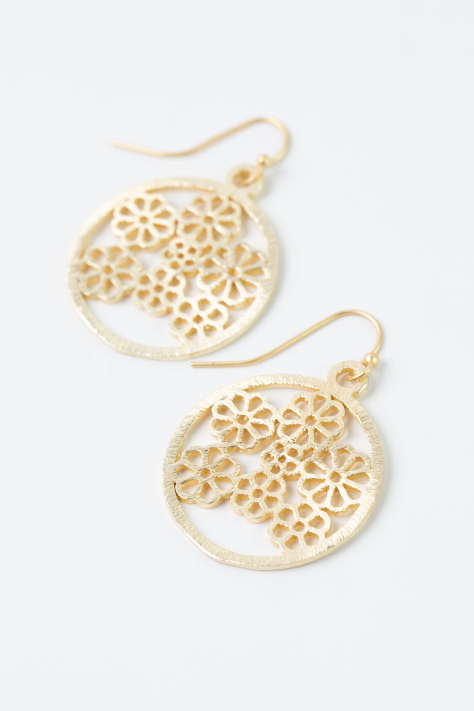 Brushed Gold Floral Collage Earrings