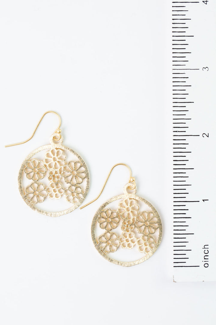 Brushed Gold Floral Collage Earrings