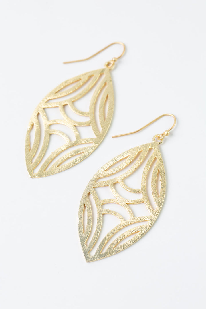Brushed Gold Tribal Oval Earrings
