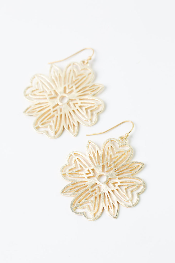 Brushed Gold Large Flower Earrings