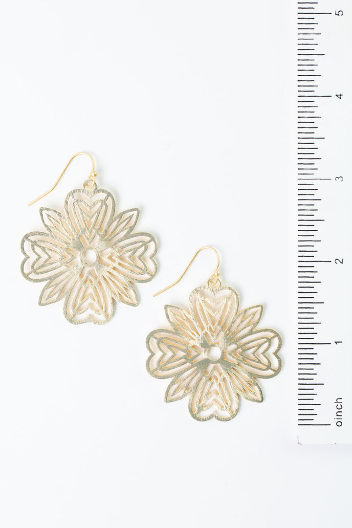 Brushed Gold Large Flower Earrings