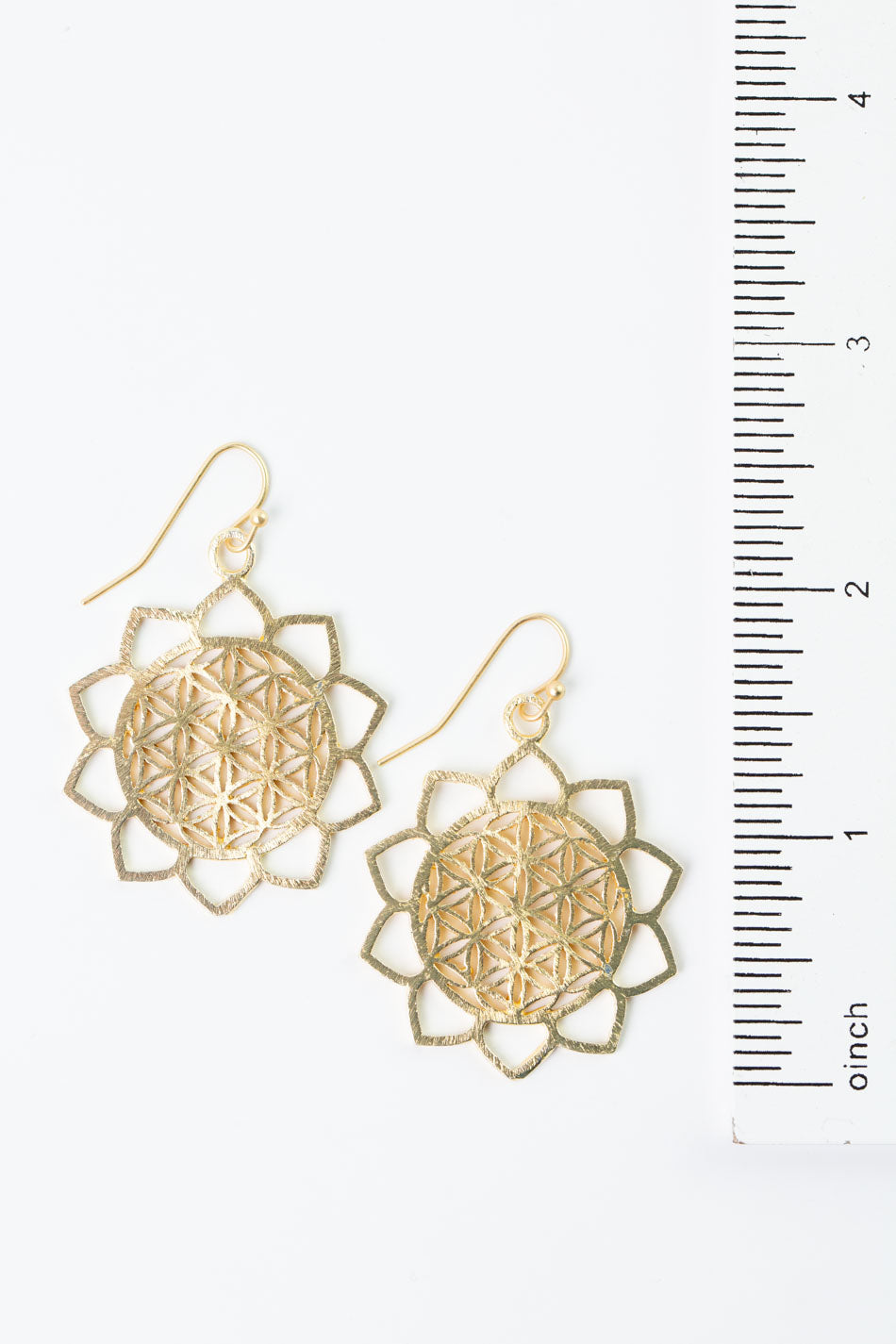Brushed Gold Flower Of Life Sunflower Earrings