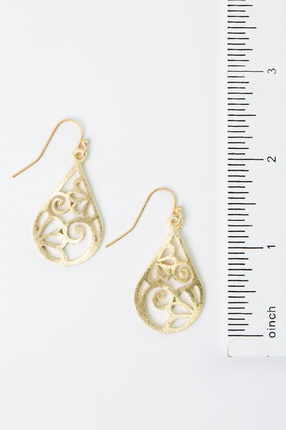 Brushed Gold Floral Swirl Droplet Earrings