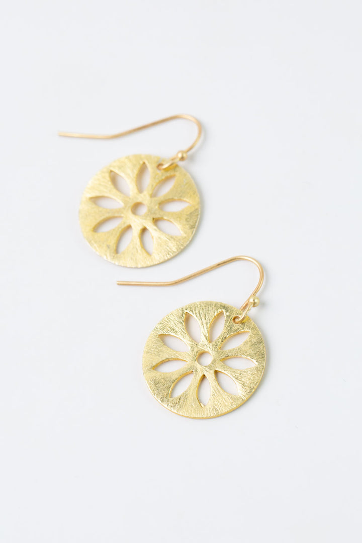Brushed Gold Flower Disc Earrings