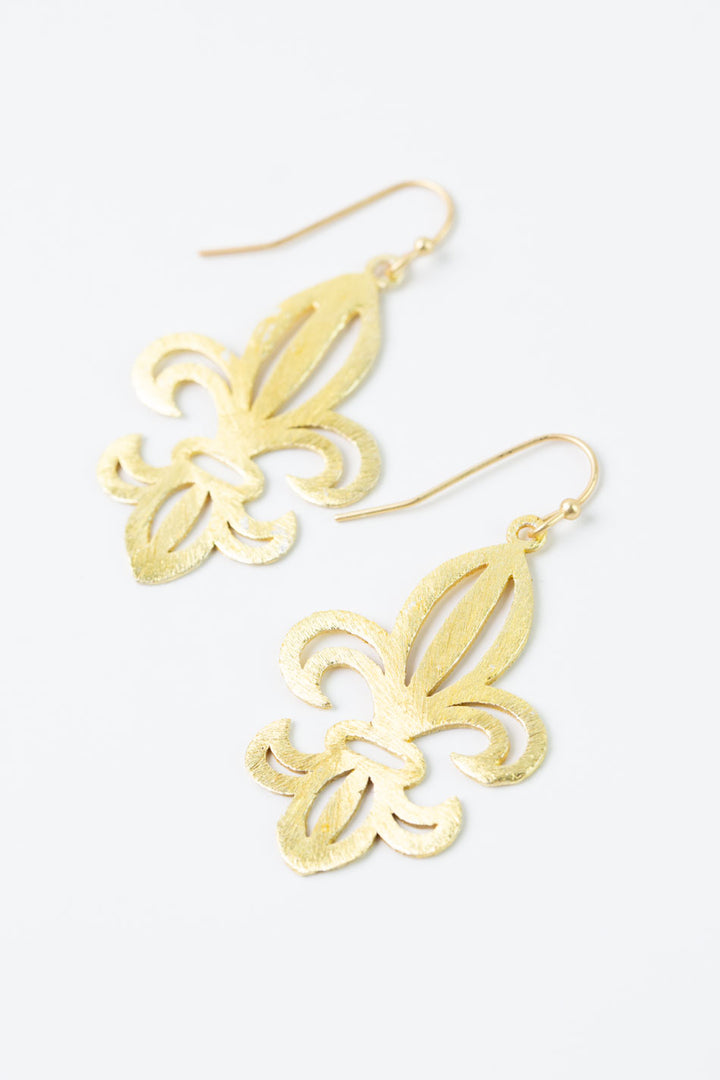 Brushed Gold Fleur-De-Lis Earrings