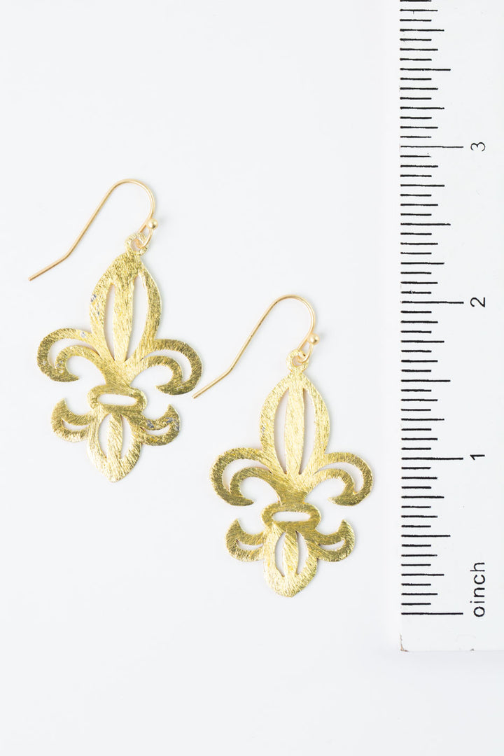 Brushed Gold Fleur-De-Lis Earrings