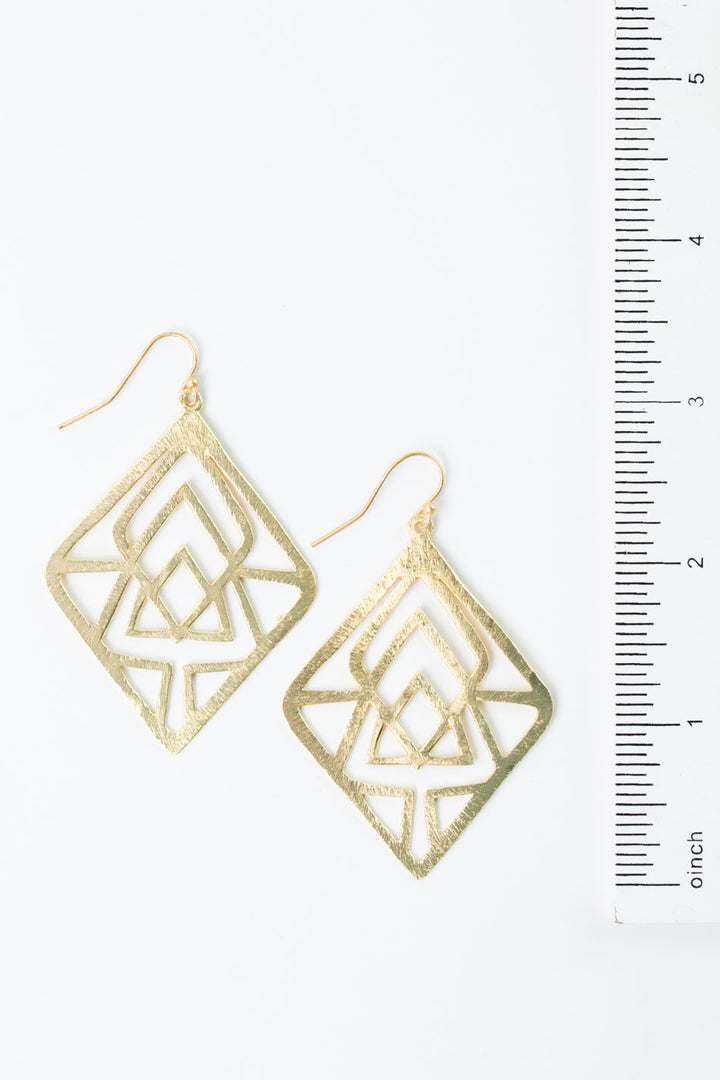 Brushed Gold Diamond Pyramid Earrings