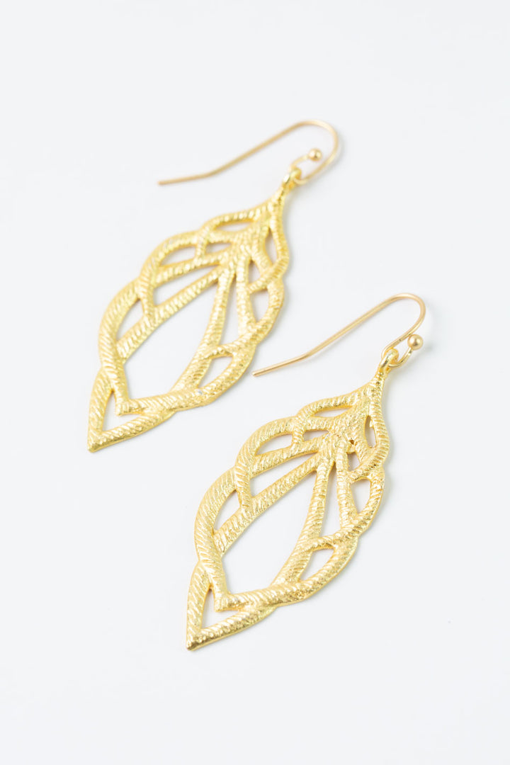 Brushed Gold Textured Leaf Earrings